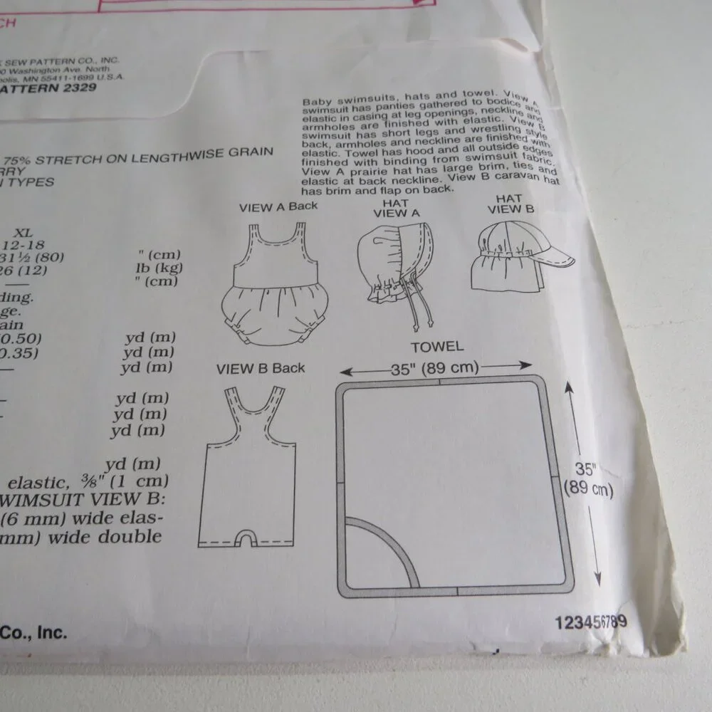 Kwik Sew 2329 Clothing Pattern Swimsuit S-XL Sun Hat S-L Towel UNCUT unopened